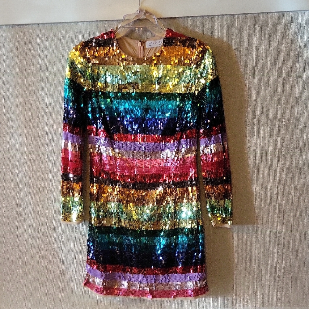 Mac Duggal Pink and Gold Sequin Maxi Dress
